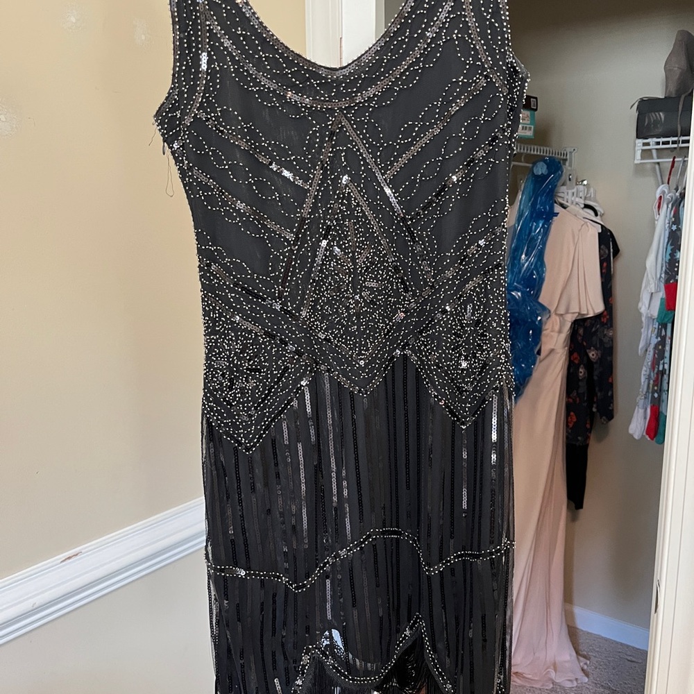 Elegant Black Beaded Flapper Dress